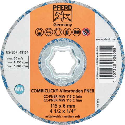 PFERD COMBICLICK NON-WOVEN DISC SILI CARB 115MM FINE PNER MED SOFT